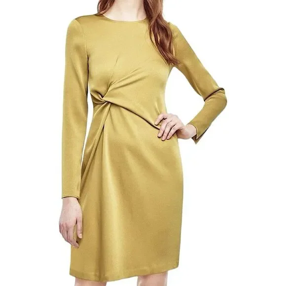 ann taylor gold dress Ann Taylor Dress Size 0 Gold Shimmer Jacquard Flare Dress NWOT